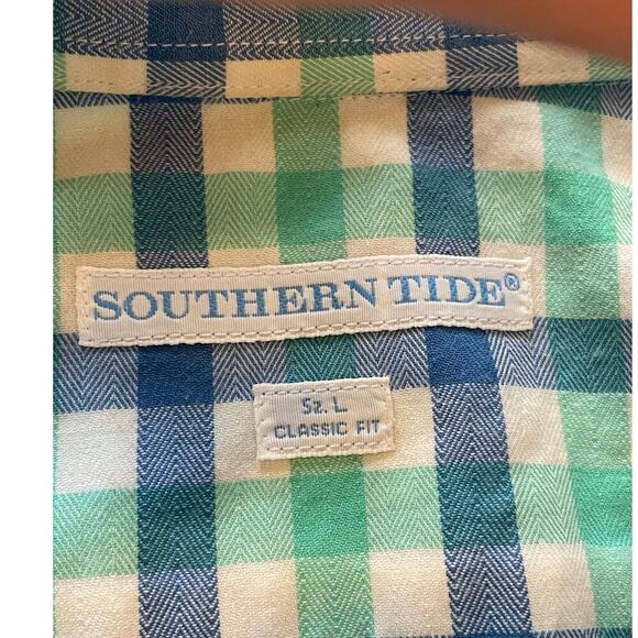 SOUTHERN TIDE Classic Fit Blue/Green Plaid Button Down Shirt Men's size L - Picture 6 of 10